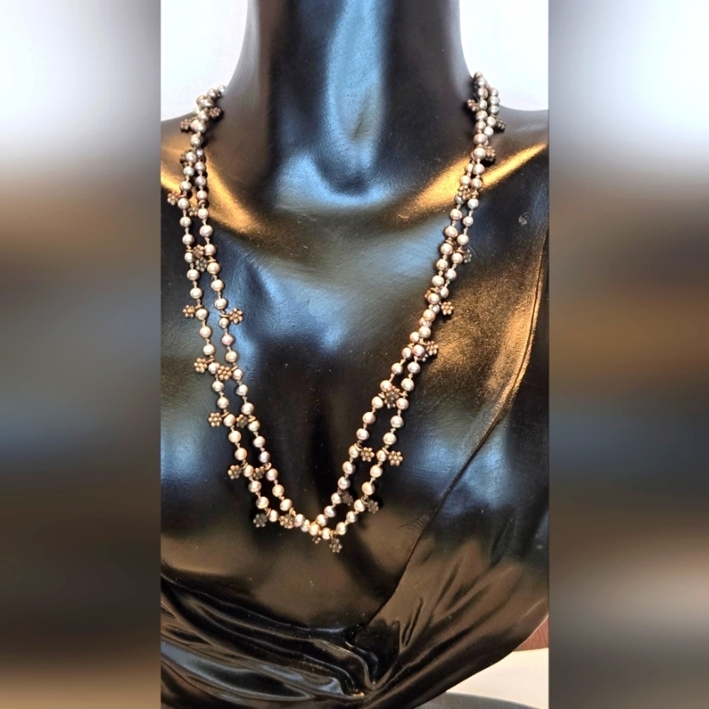 Elegant Purple Pearl 925 Sterling Two Strand Necklace